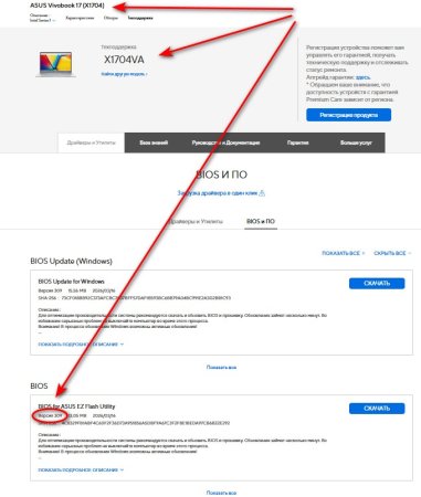 Прошивка BIOS на ноутбуке ASUS по модели ноутбука